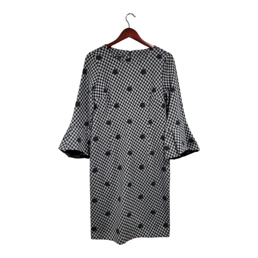 Talbots Womens Black Gray Polka Dot 3/4 Bell Sleeve Sheath Dress NWT Sz 6